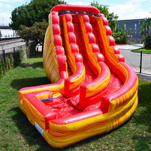 Load image into Gallery viewer, 20 FT VOLCANO CURVE DUAL LANE SLIDE Rental Rates Wet 400 or Dry 375 Bounce House Rentals Wilmington NC 
