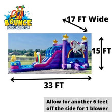 Load image into Gallery viewer, Unicorn Bounce Dual Lane Slide- $390 Overnight Rental.
