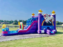 Load image into Gallery viewer, Unicorn DUAL LANE COMBO Rental Rates Wet $330 or  Dry slide with Ball Pit  $330 Bounce House Rentals Wilmington NC 
