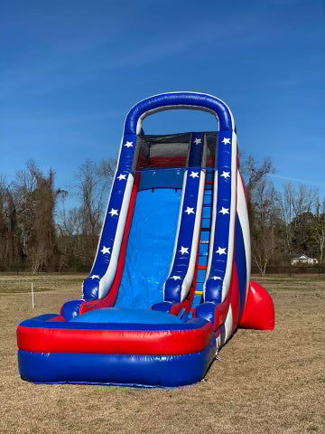 The American 22 Foot Tall Slide - Rental Rates Wet 375 or Dry with ball pits 375 Bounce House Rentals Wilmington NC 