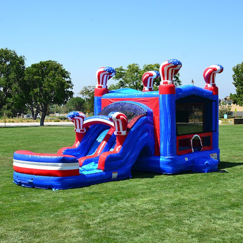 American Boxing DUAL LANE COMBO Rental Rates Wet $310 or  Dry slide with Ball Pit  $310 Bounce House Rentals Wilmington NC 