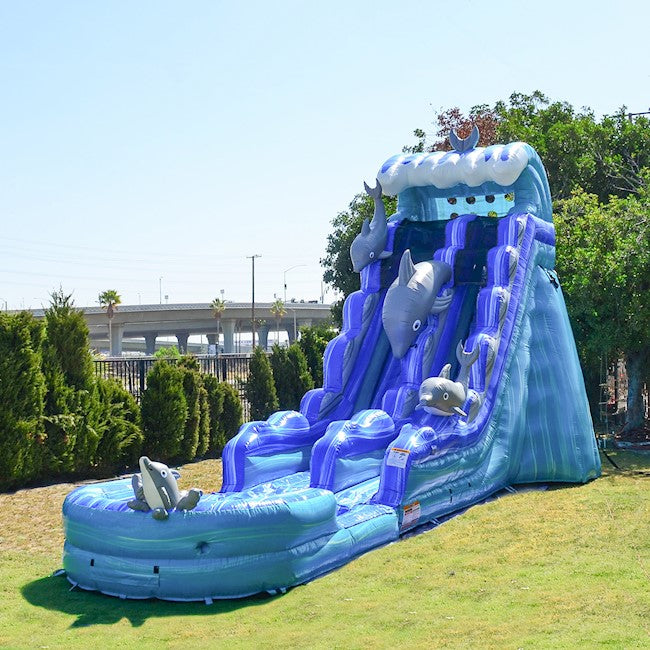 19 FT Dolphins SLIDE Rental Rates Wet $355 or Dry slide with Ball Pit  $355 Bounce House Rentals Wilmington NC 